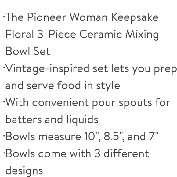 ❤️ New Pioneer Woman Keepsake Floral 3-Piece Ceramic Mixing Bowl Set - Picture 7 of 9